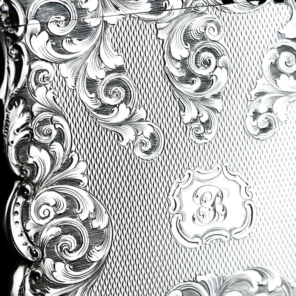 Antique Victorian Solid Silver Card Case Exquisite Engravings - 1844 View V