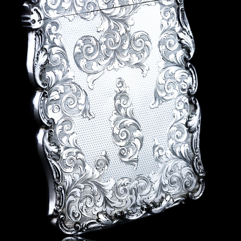 Antique Victorian Solid Silver Card Case Exquisite Engravings - 1844 View X