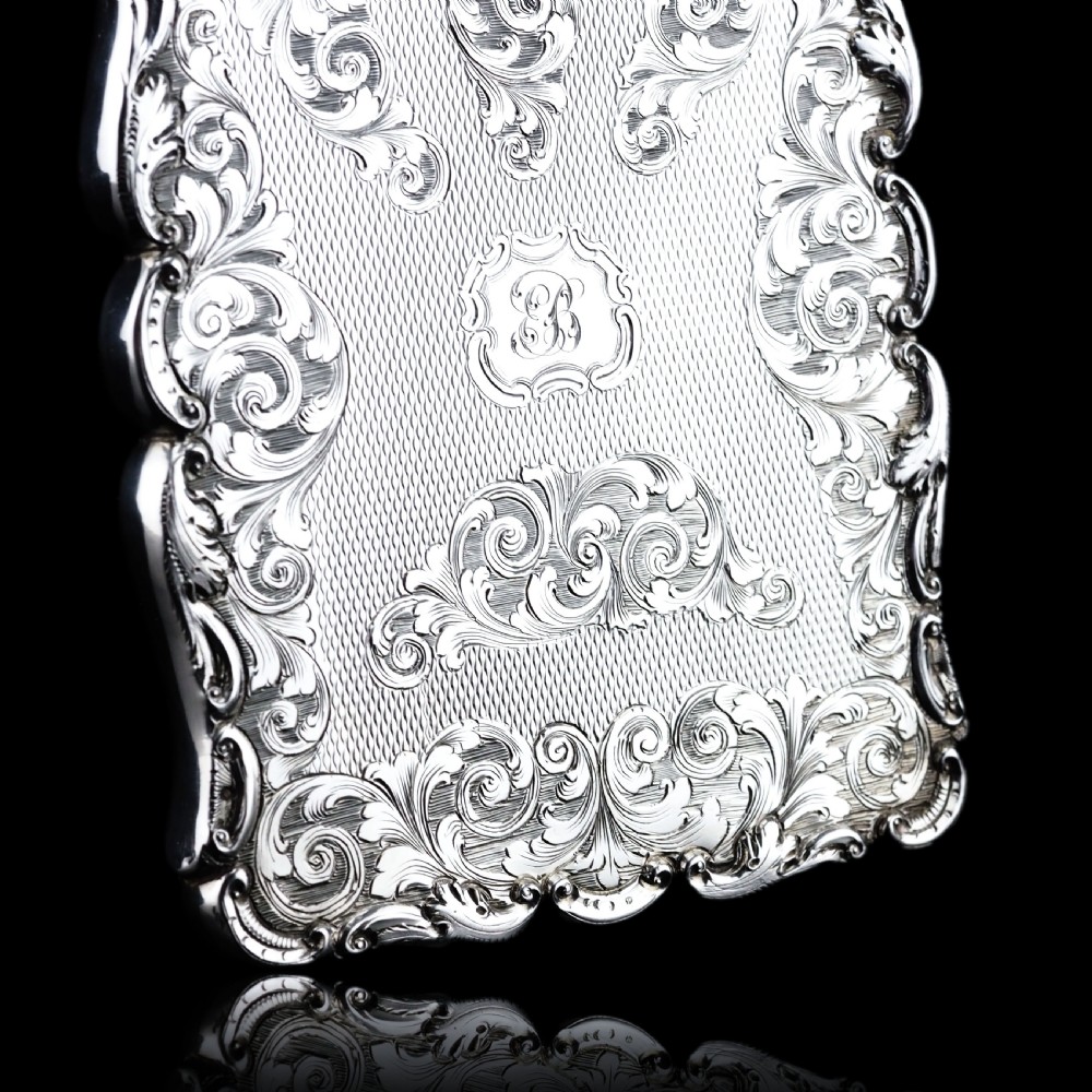 Antique Victorian Solid Silver Card Case Exquisite Engravings - 1844 View XVII