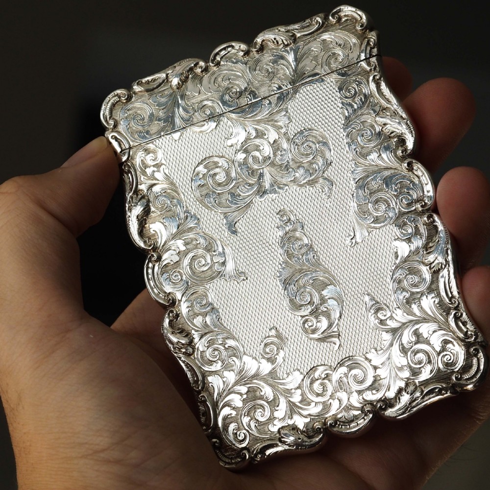 Antique Victorian Solid Silver Card Case Exquisite Engravings - 1844 View XIX