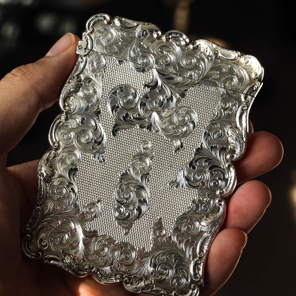 Antique Victorian Solid Silver Card Case Exquisite Engravings - 1844 View XX