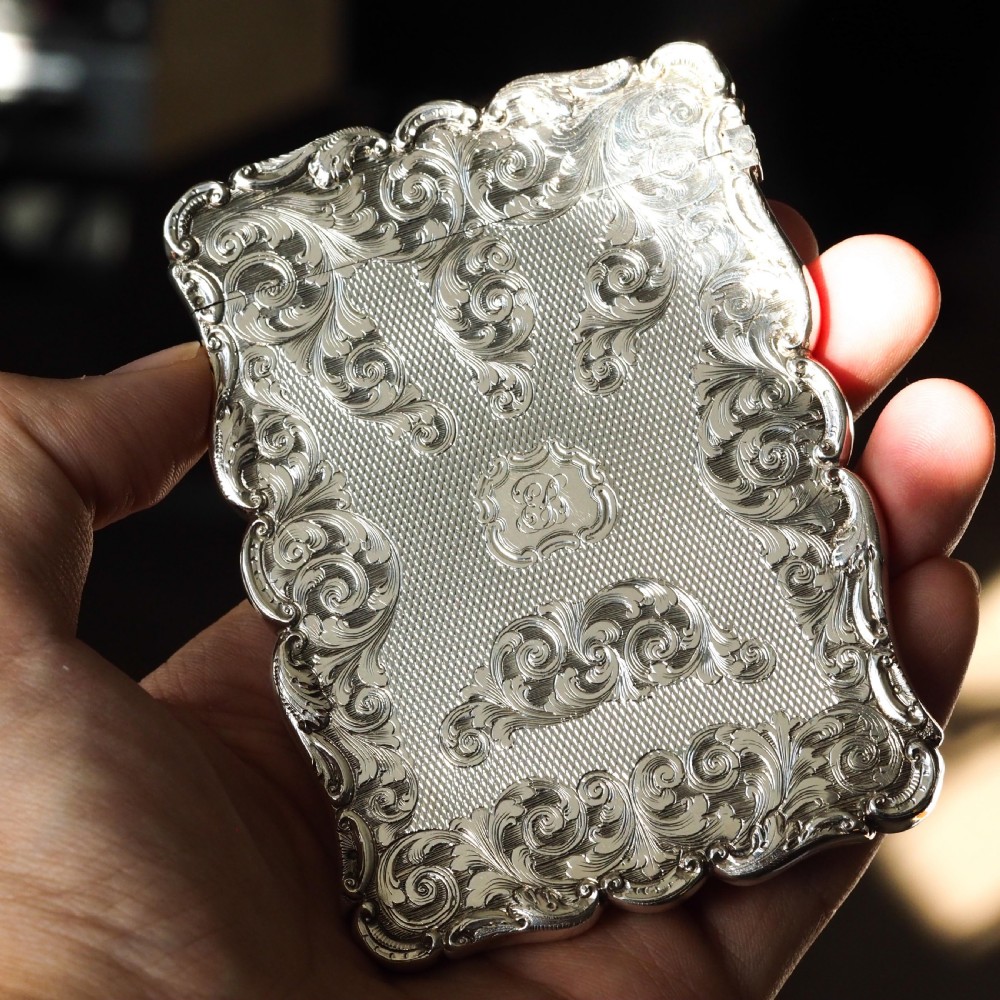 Antique Victorian Solid Silver Card Case Exquisite Engravings - 1844 View XXI