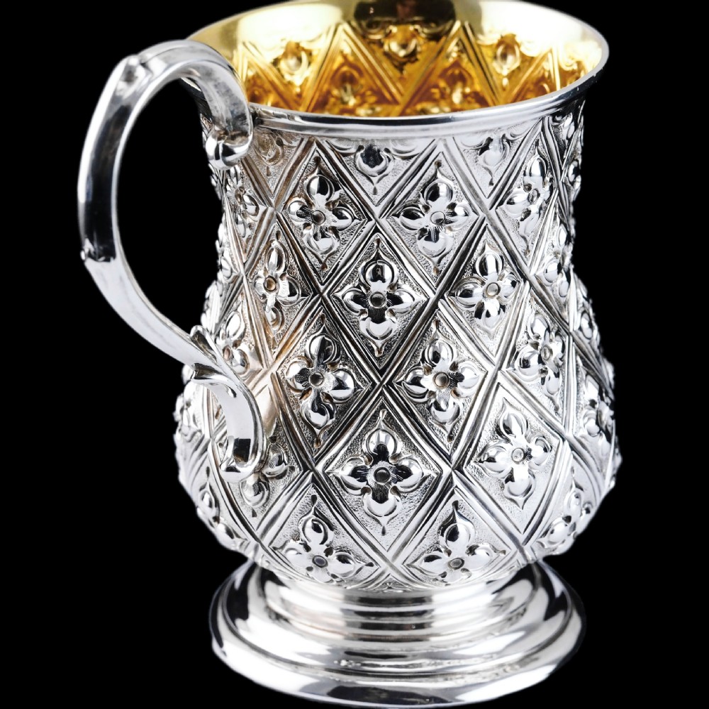 Antique Victorian Solid Silver Mug Abercorn/Pineapple Design - Martin Hall & Co 1868 View II