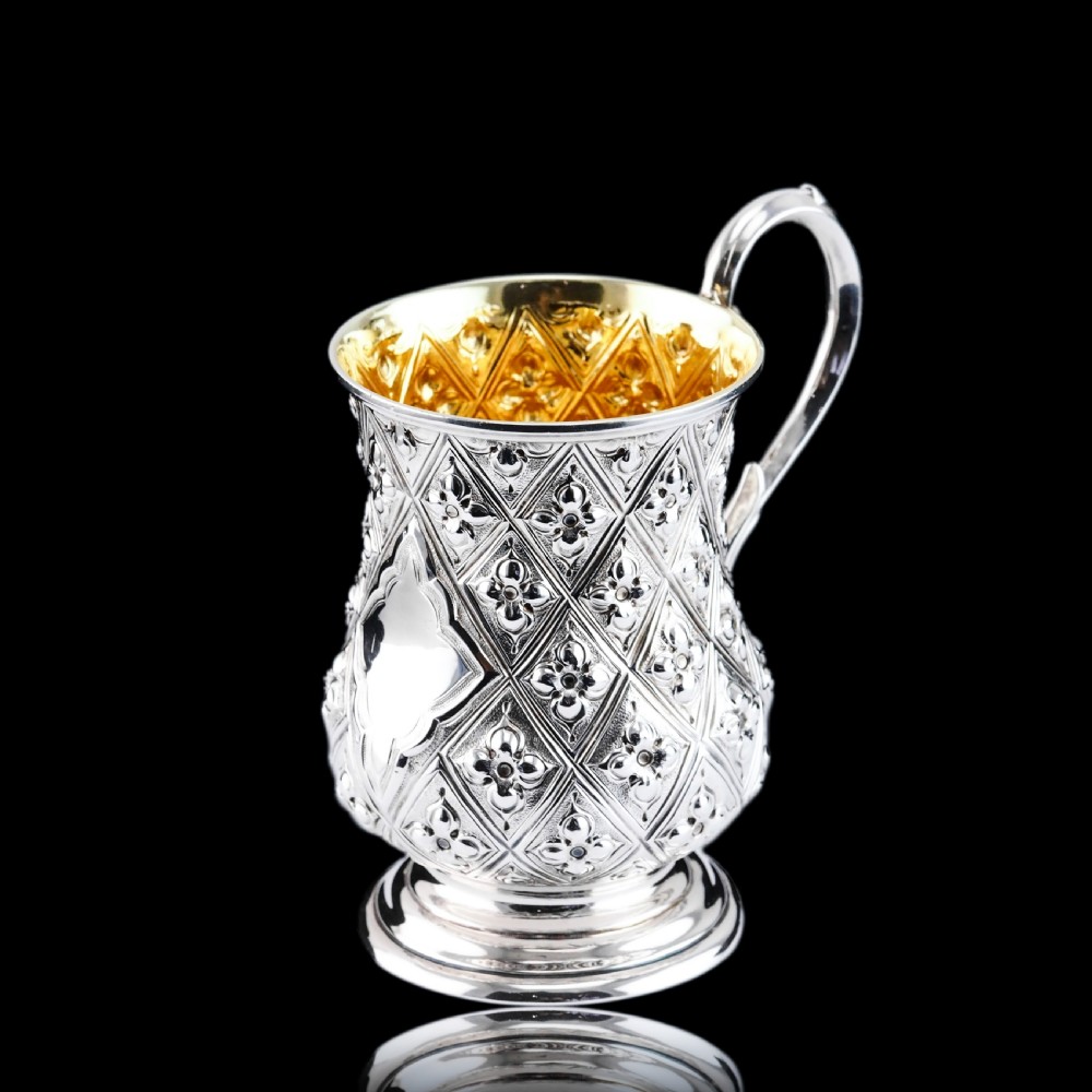 Antique Victorian Solid Silver Mug Abercorn/Pineapple Design - Martin Hall & Co 1868 View VI