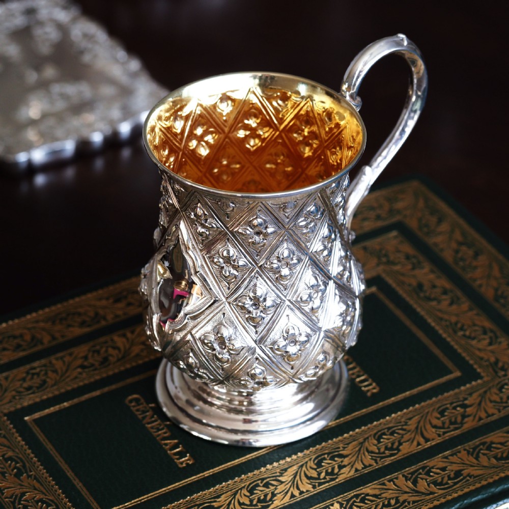 Antique Victorian Solid Silver Mug Abercorn/Pineapple Design - Martin Hall & Co 1868 View VII
