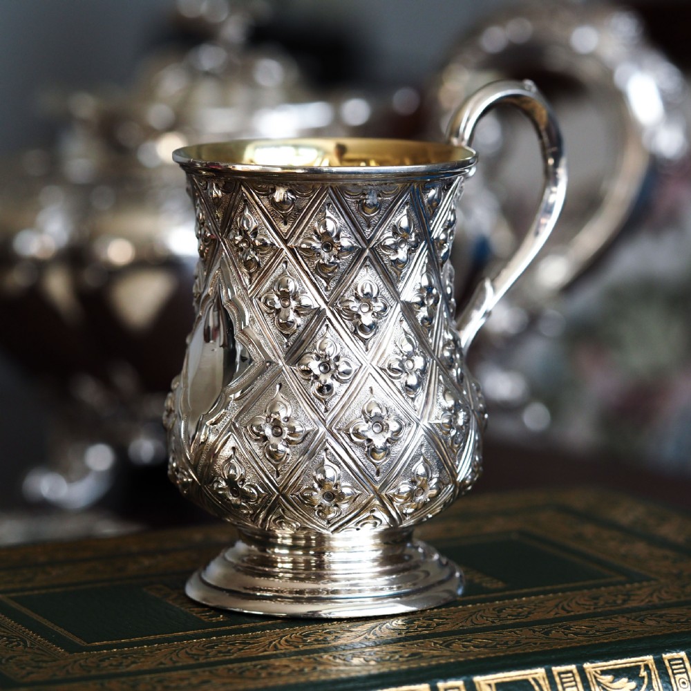 Antique Victorian Solid Silver Mug Abercorn/Pineapple Design - Martin Hall & Co 1868 View VIII