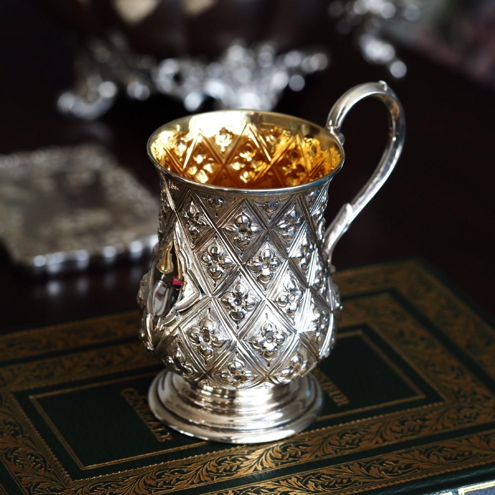 Antique Victorian Solid Silver Mug Abercorn/Pineapple Design - Martin Hall & Co 1868 View IX