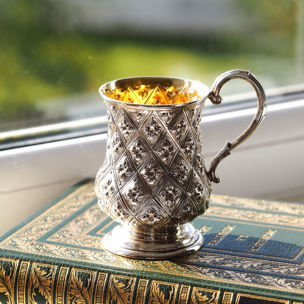 Antique Victorian Solid Silver Mug Abercorn/Pineapple Design - Martin Hall & Co 1868 View X