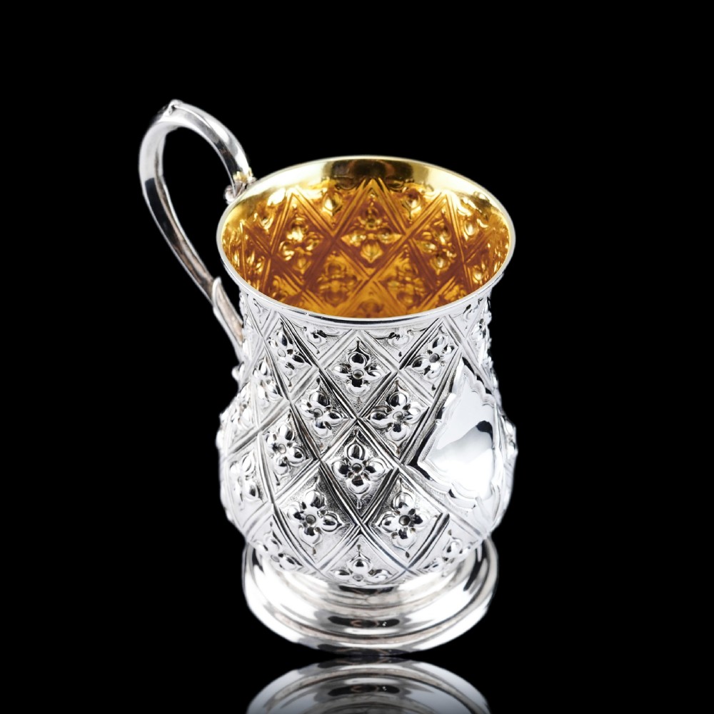 Antique Victorian Solid Silver Mug Abercorn/Pineapple Design - Martin Hall & Co 1868 View XI