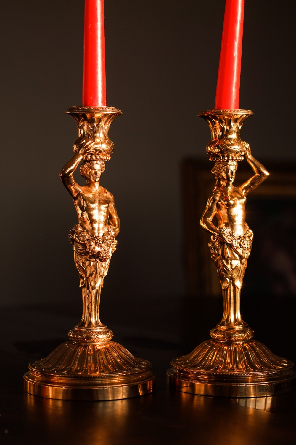 Antique Solid Silver Gilt Candlesticks Figural/Caryatid Design - J.C. Klinkosch c.1870 View IX
