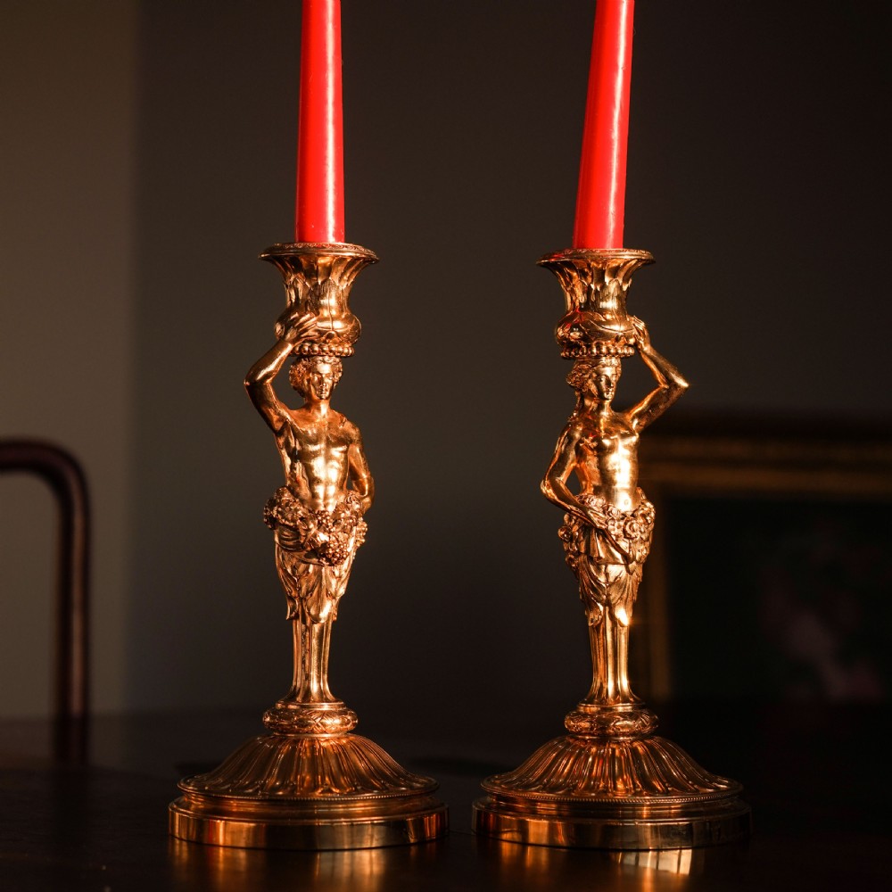 Antique Solid Silver Gilt Candlesticks Figural/Caryatid Design - J.C. Klinkosch c.1870 View X