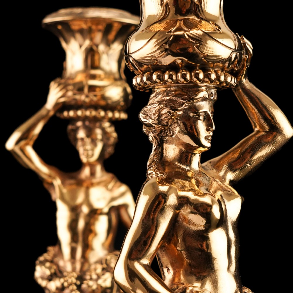 Antique Solid Silver Gilt Candlesticks Figural/Caryatid Design - J.C. Klinkosch c.1870 View XIV