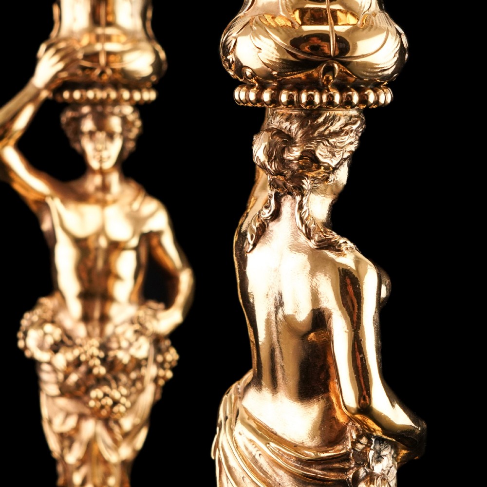 Antique Solid Silver Gilt Candlesticks Figural/Caryatid Design - J.C. Klinkosch c.1870 View XVI