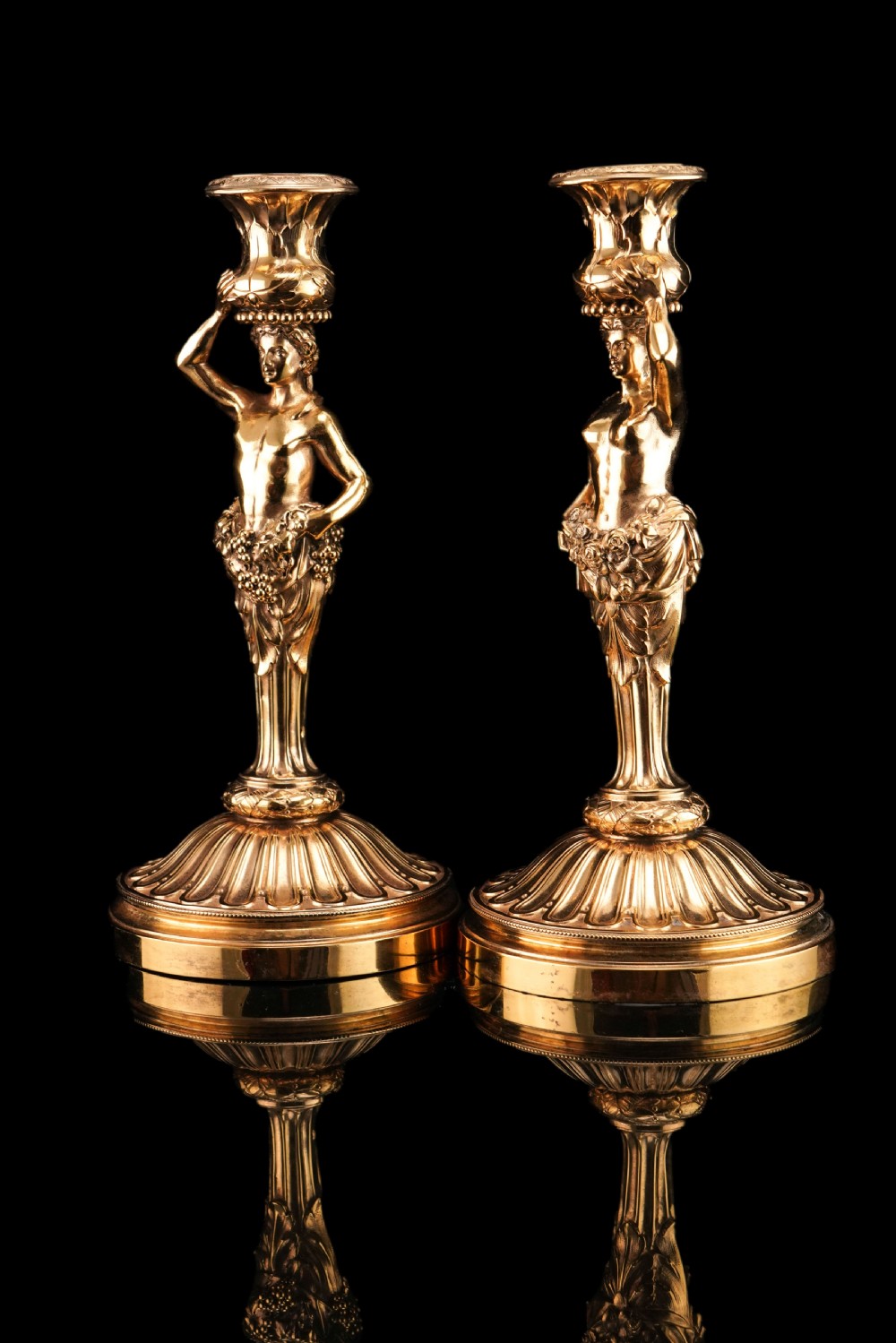 Antique Solid Silver Gilt Candlesticks Figural/Caryatid Design - J.C. Klinkosch c.1870 View XVIII