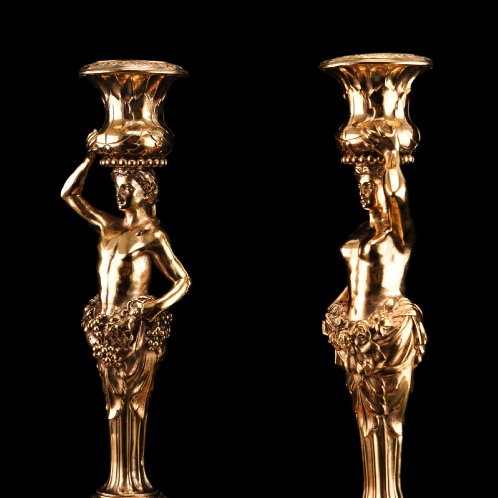 Antique Solid Silver Gilt Candlesticks Figural/Caryatid Design - J.C. Klinkosch c.1870 View XIX