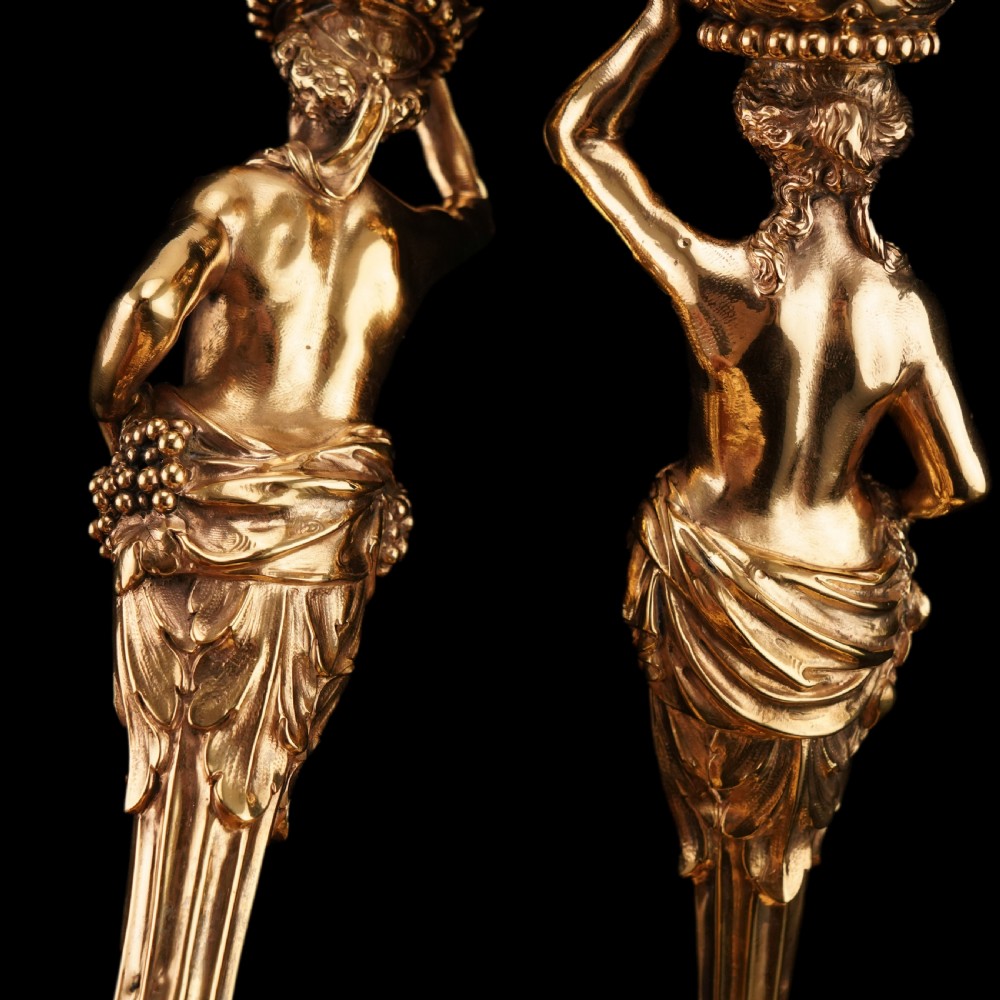 Antique Solid Silver Gilt Candlesticks Figural/Caryatid Design - J.C. Klinkosch c.1870 View XX