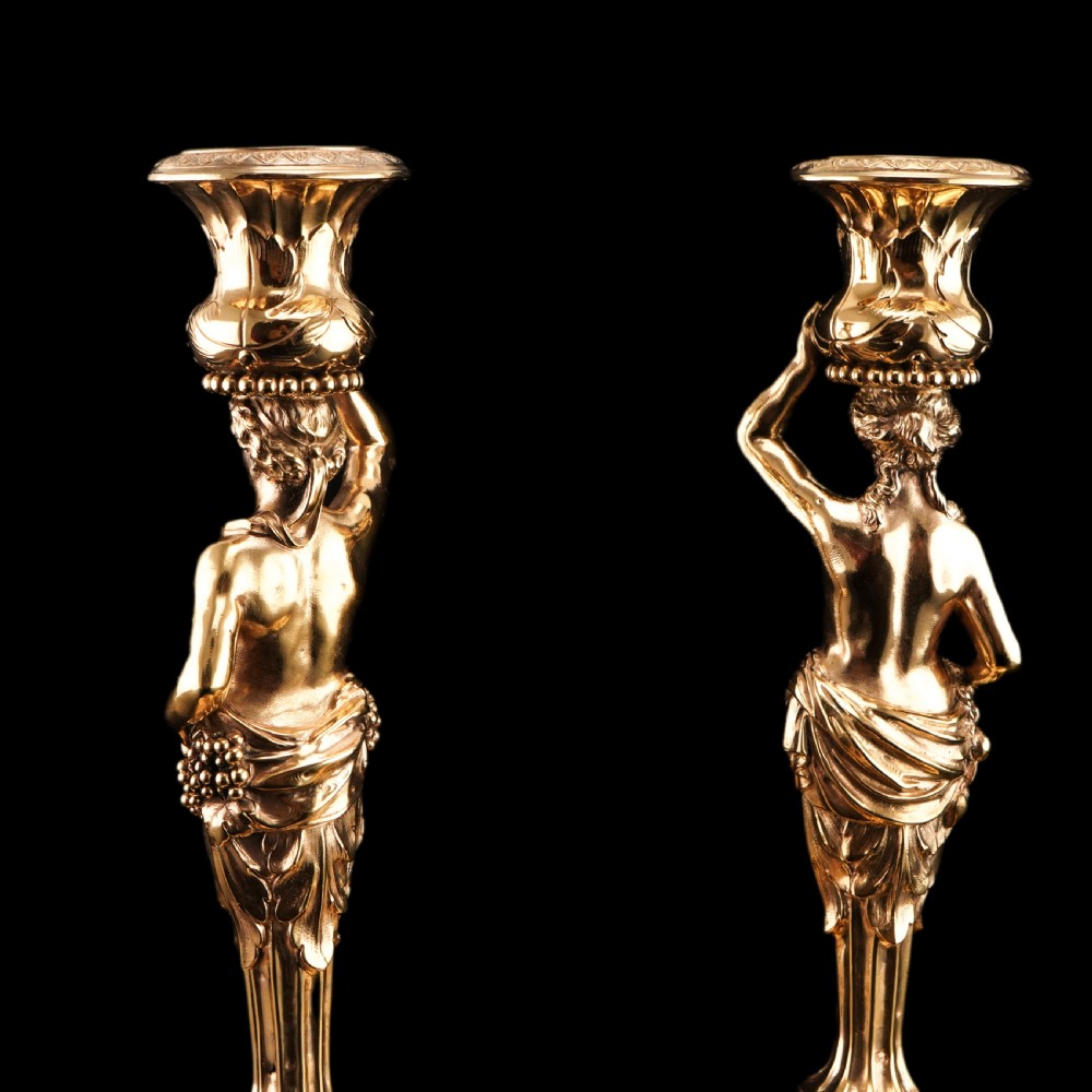 Antique Solid Silver Gilt Candlesticks Figural/Caryatid Design - J.C. Klinkosch c.1870 View XXI