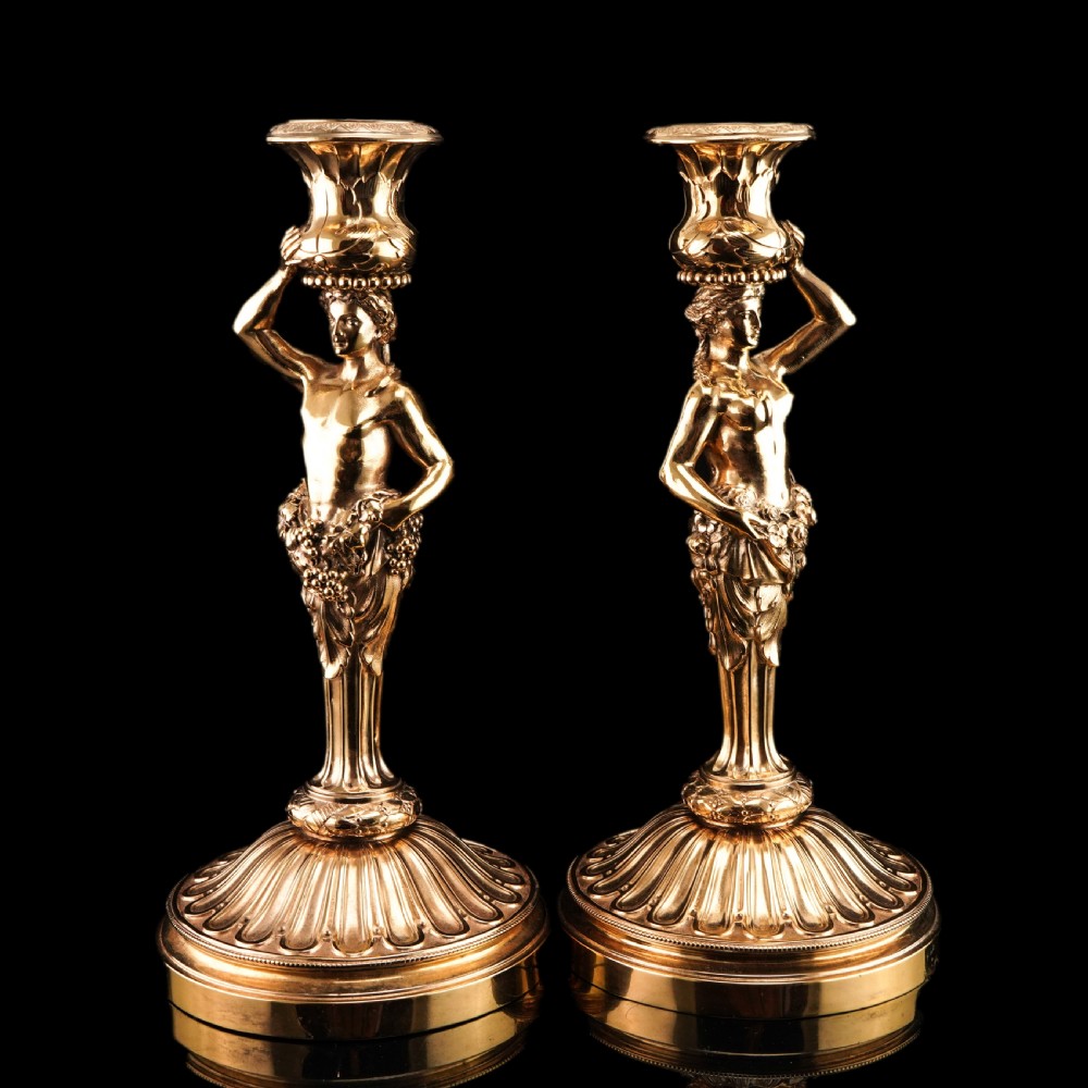 Antique Solid Silver Gilt Candlesticks Figural/Caryatid Design - J.C. Klinkosch c.1870 View XXII
