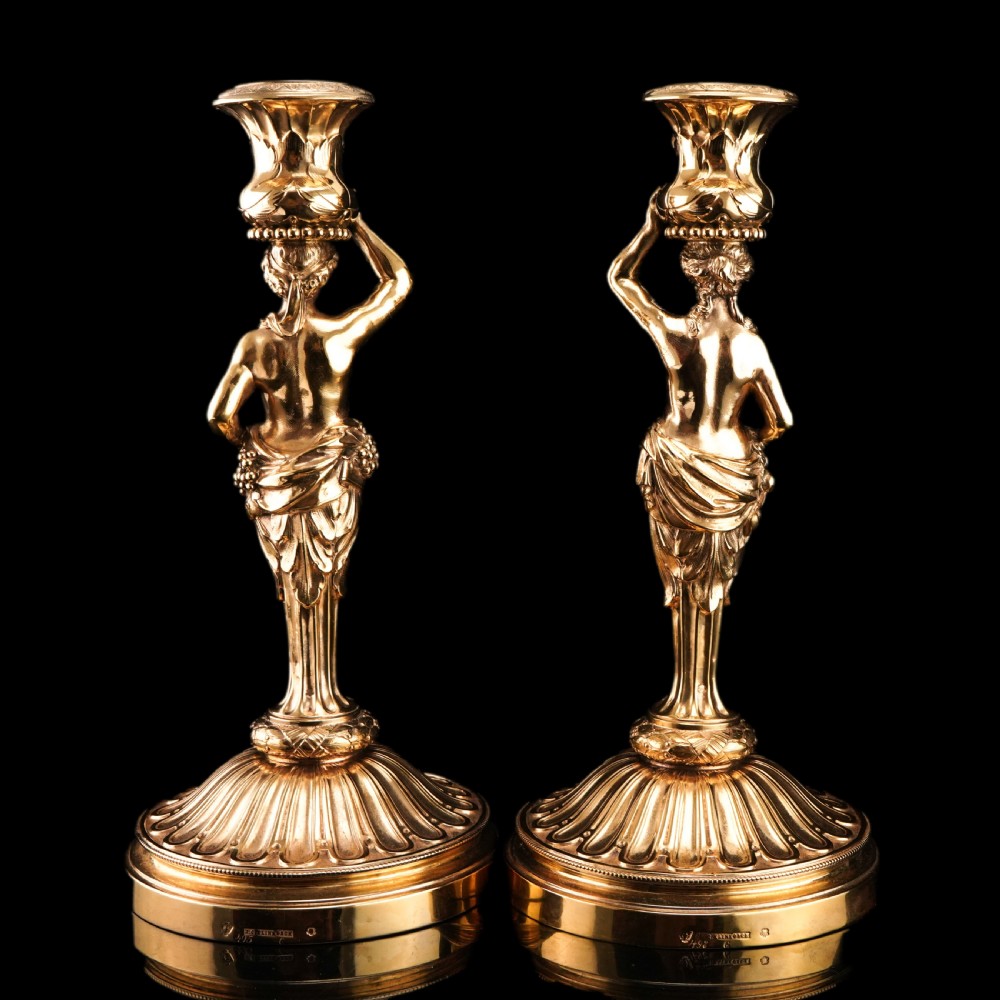 Antique Solid Silver Gilt Candlesticks Figural/Caryatid Design - J.C. Klinkosch c.1870 View XXVII