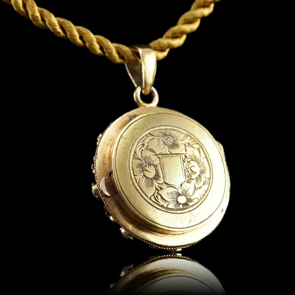Antique Victorian Diamond & Pearl Star Necklace with Red Rock Crystal Cabochon 15ct Gold - c.1880 -- View VIII