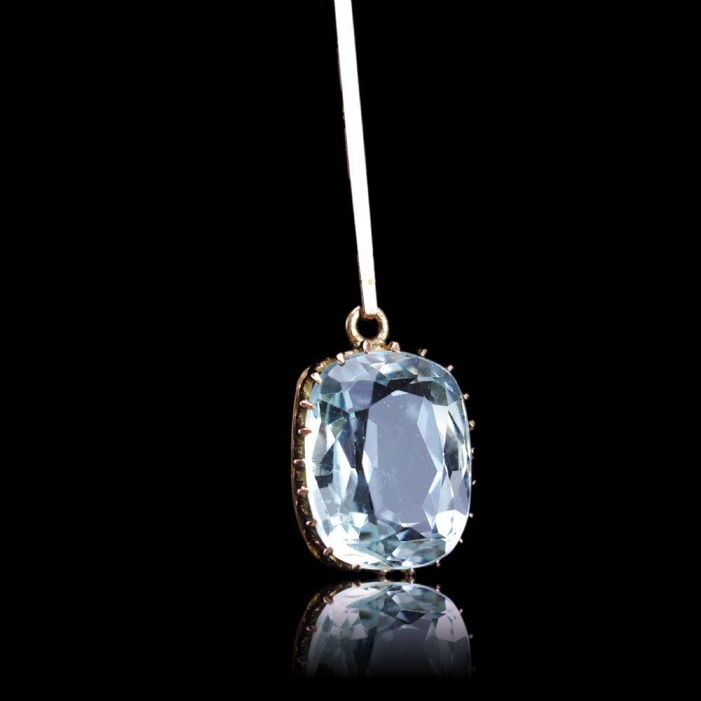 Antique Edwardian Aquamarine Necklace Lavalier Double Drop Design 9ct Gold - c.1900 View II