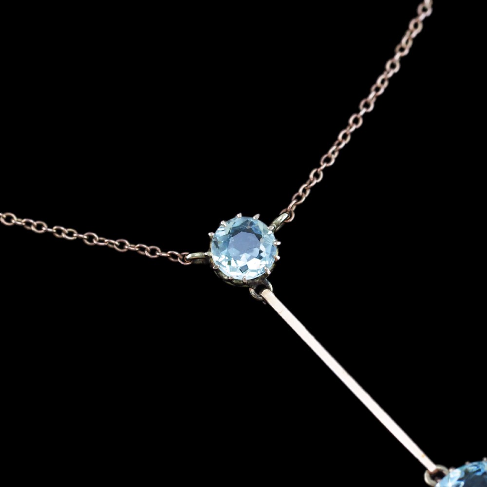 Antique Edwardian Aquamarine Necklace Lavalier Double Drop Design 9ct Gold - c.1900 View XIII