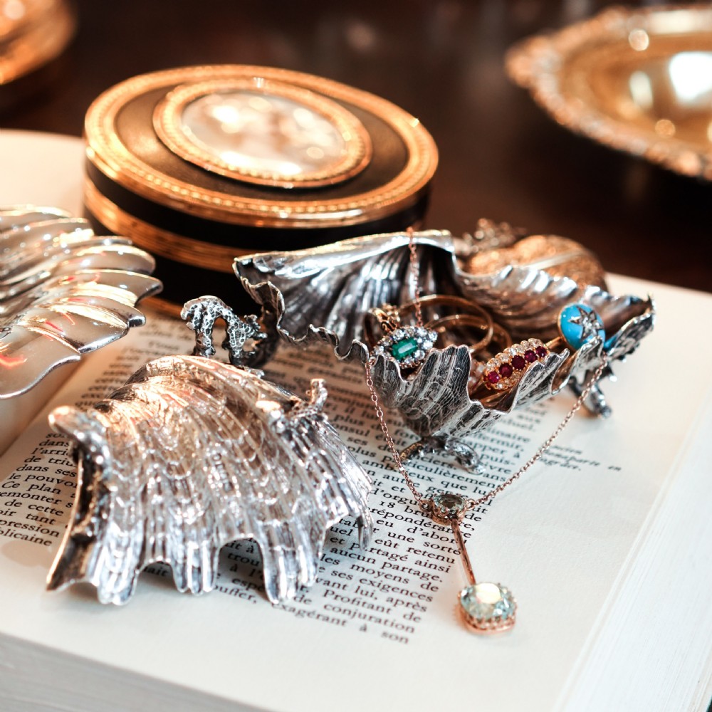 Antique Victorian Solid Silver Salt/Butter Dish Pair, Cast Shell Giant Clam Design - Stephen Smith 1866 View XIII