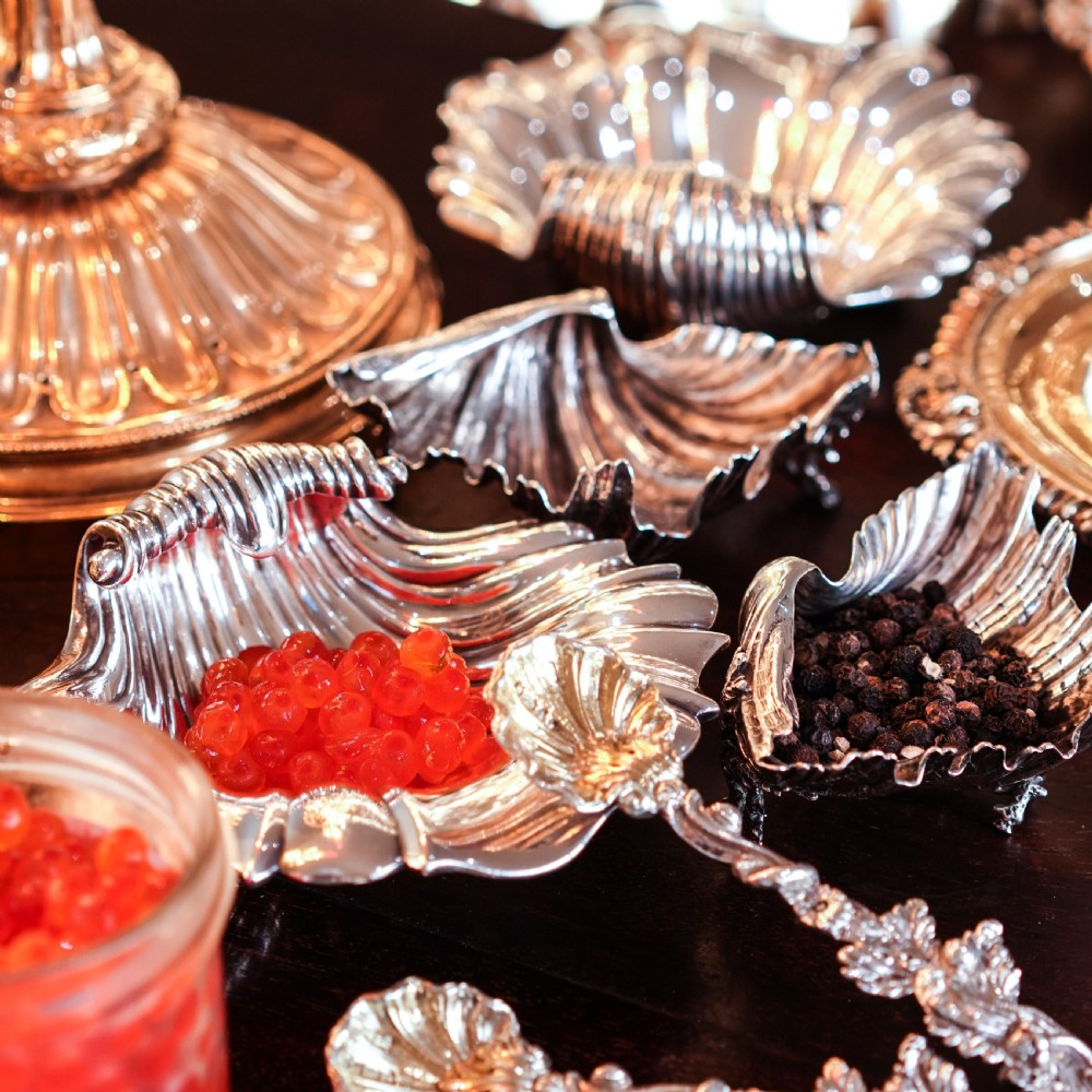 Antique Victorian Solid Silver Salt/Butter Dish Pair, Cast Shell Giant Clam Design - Stephen Smith 1866 View XVI