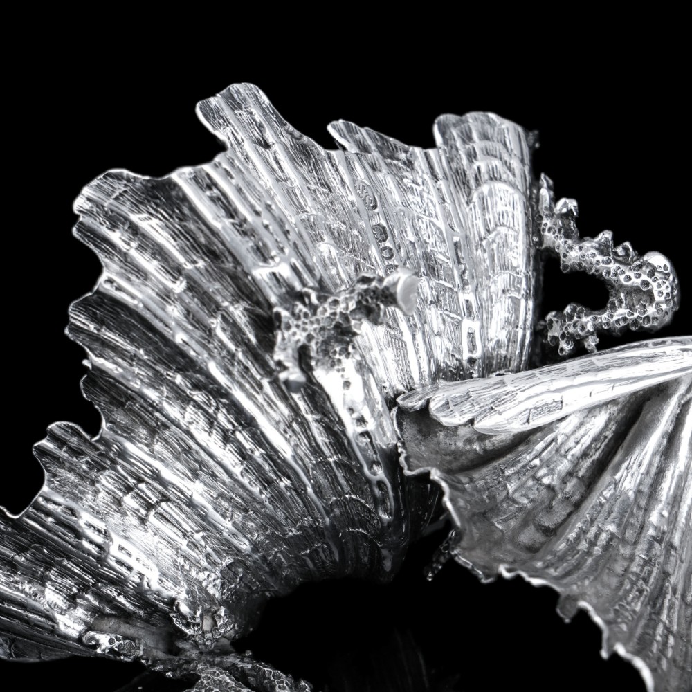 Antique Victorian Solid Silver Salt/Butter Dish Pair, Cast Shell Giant Clam Design - Stephen Smith 1866 View XXI