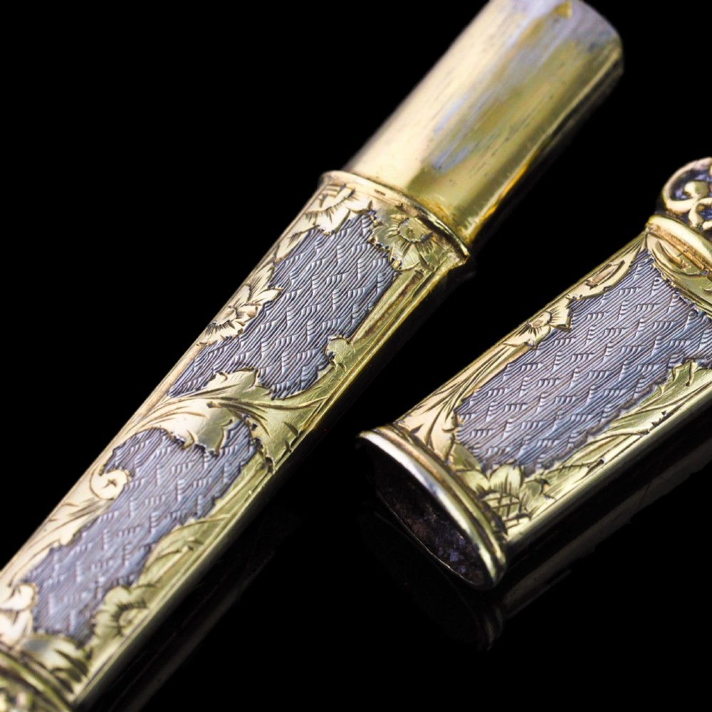 Antique French Silver Etui Parcel Gilt Fine Engravings & Engine Turning - 19th C. View VI