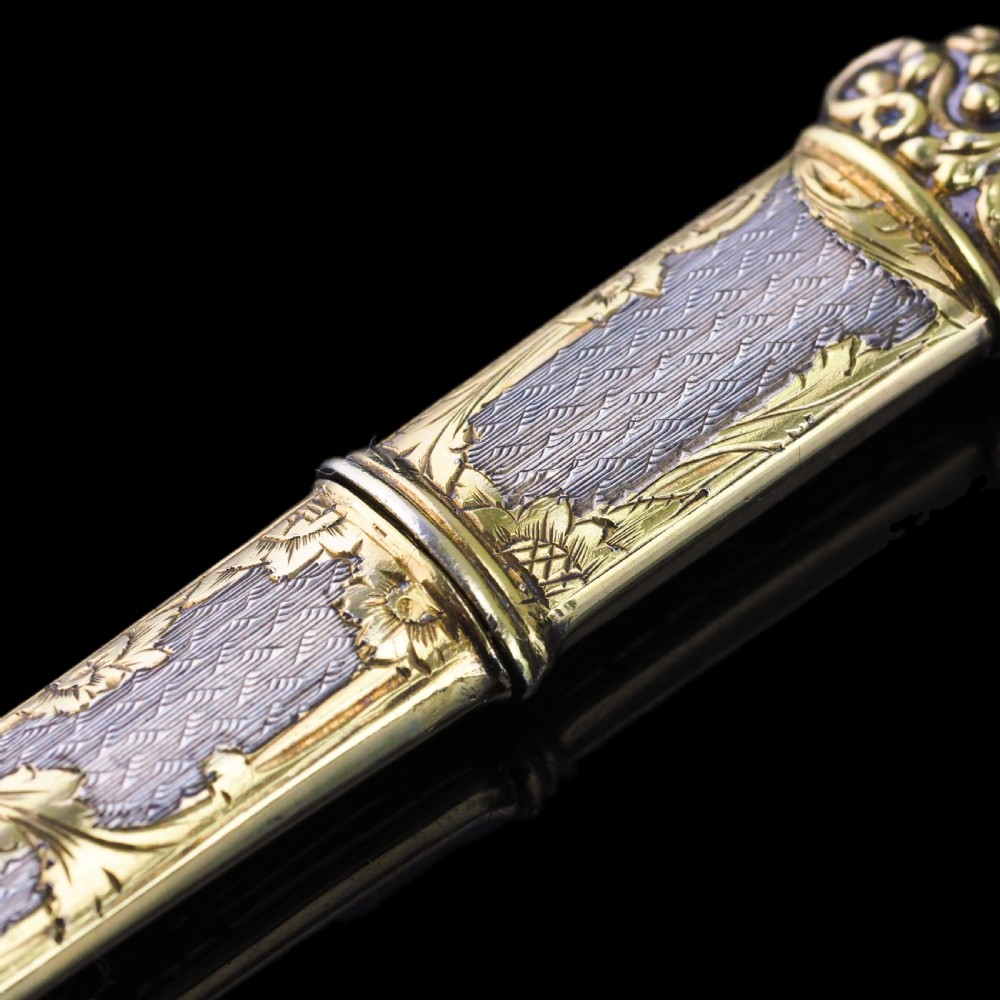Antique French Silver Etui Parcel Gilt Fine Engravings & Engine Turning - 19th C. View X