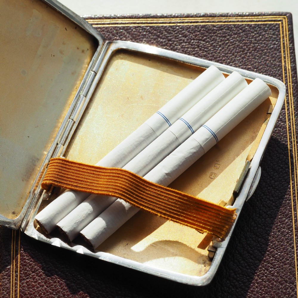 Sterling Silver Cigarette Case with Green Sunburst Enamel Guilloche - Joseph Gloster 1933 View II