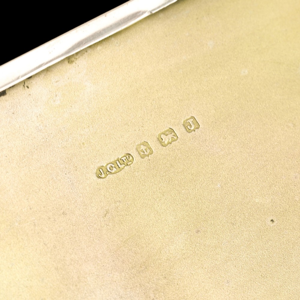 Sterling Silver Cigarette Case with Green Sunburst Enamel Guilloche - Joseph Gloster 1933 View XI