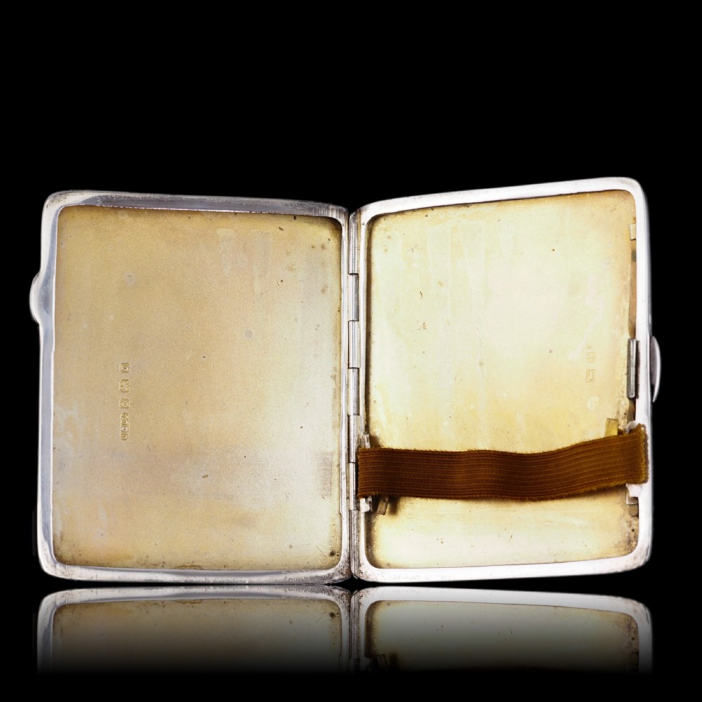 Sterling Silver Cigarette Case with Green Sunburst Enamel Guilloche - Joseph Gloster 1933 View XII