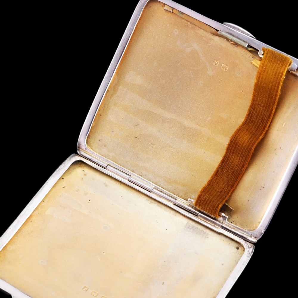 Sterling Silver Cigarette Case with Green Sunburst Enamel Guilloche - Joseph Gloster 1933 View XIII