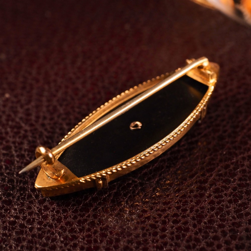 Antique Victorian Onyx & Pearl 18K Gold Brooch View VIII