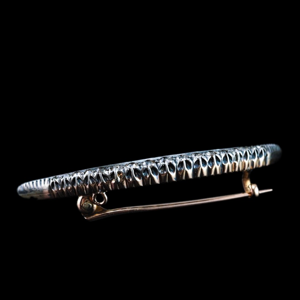 Antique Victorian Diamond Brooch Crescent 14ct Gold - c.1890 View V