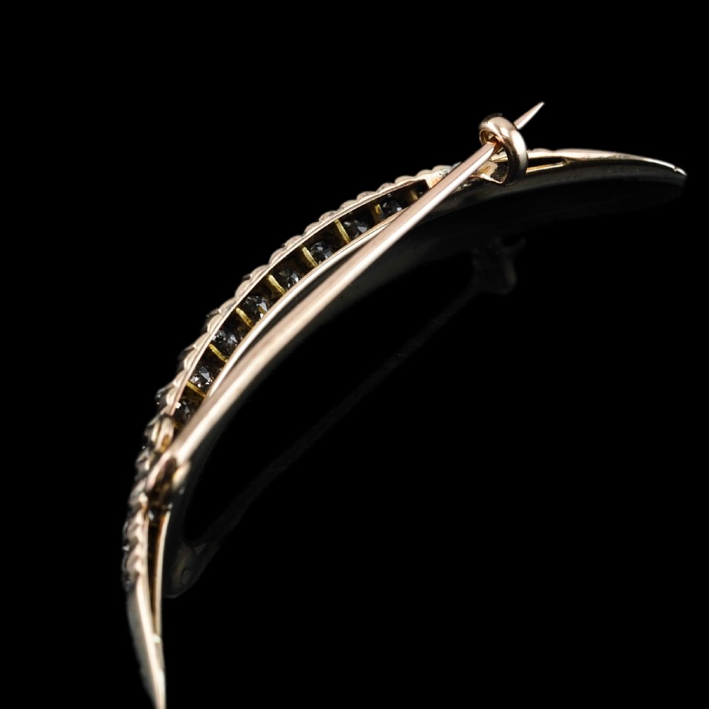 Antique Victorian Diamond Brooch Crescent 14ct Gold - c.1890 View VI