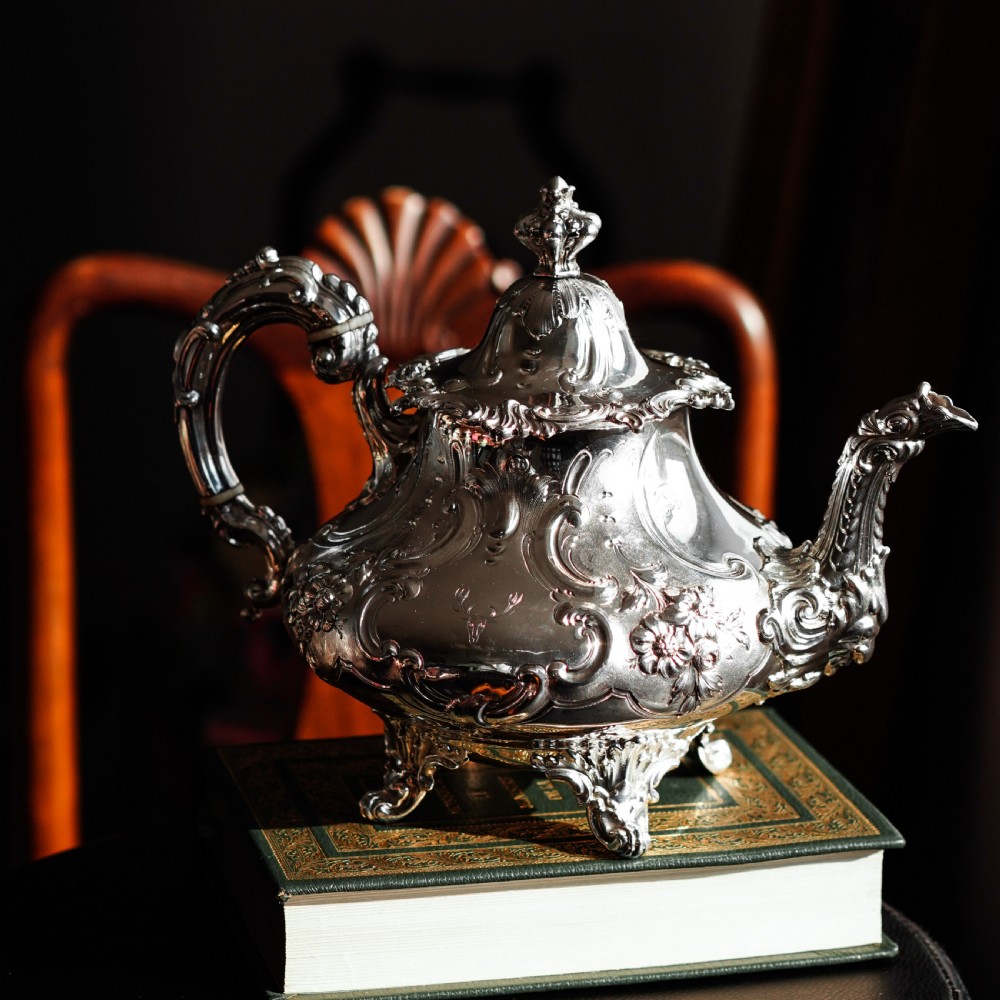 Antique Victorian Solid Silver Teapot in Louis XV Rococo Style - Barnard 1854 View VII