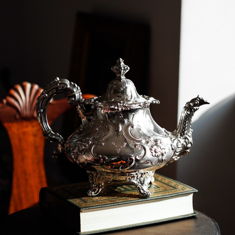 Antique Victorian Solid Silver Teapot in Louis XV Rococo Style - Barnard 1854 View VIII