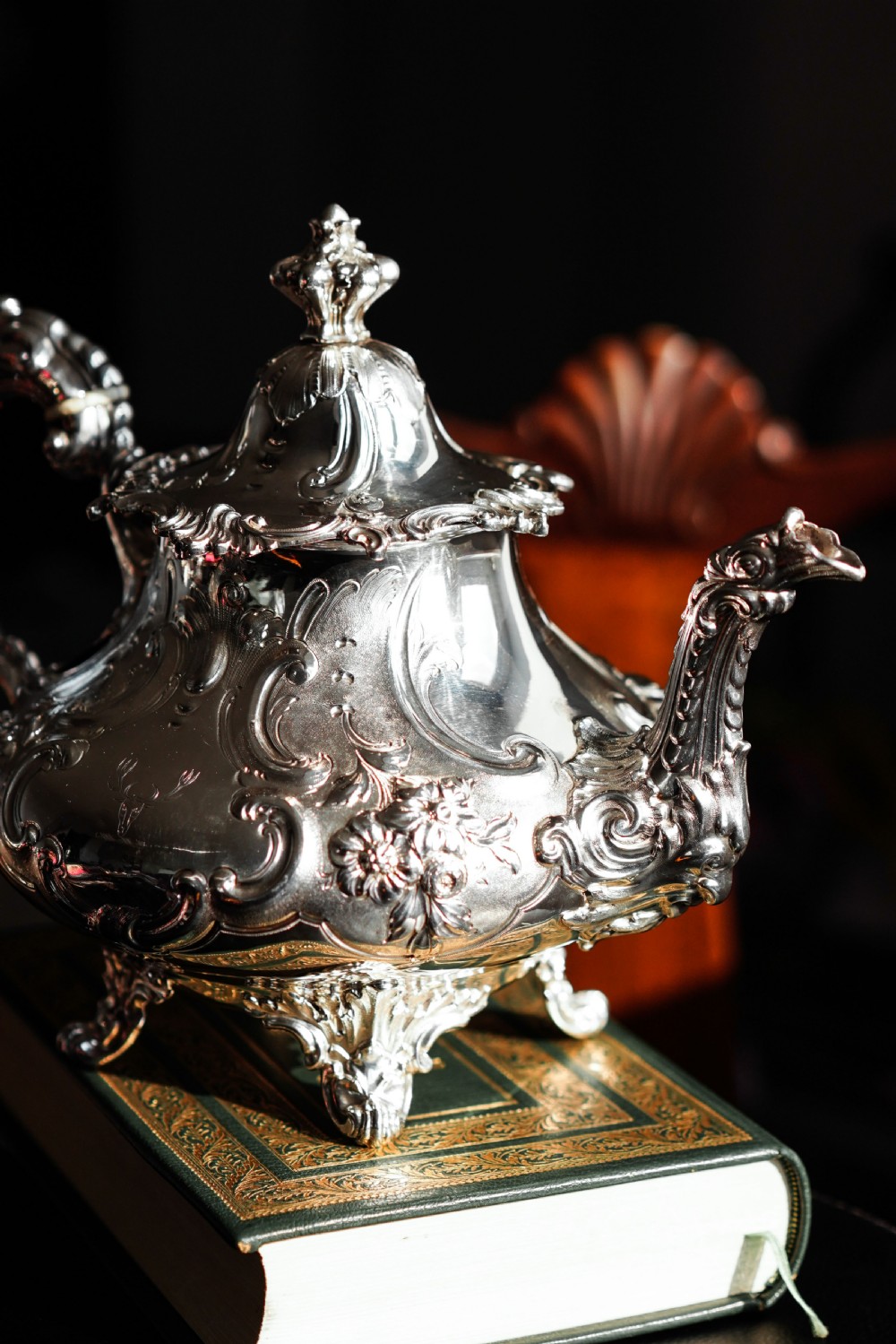 Antique Victorian Solid Silver Teapot in Louis XV Rococo Style - Barnard 1854 View IX