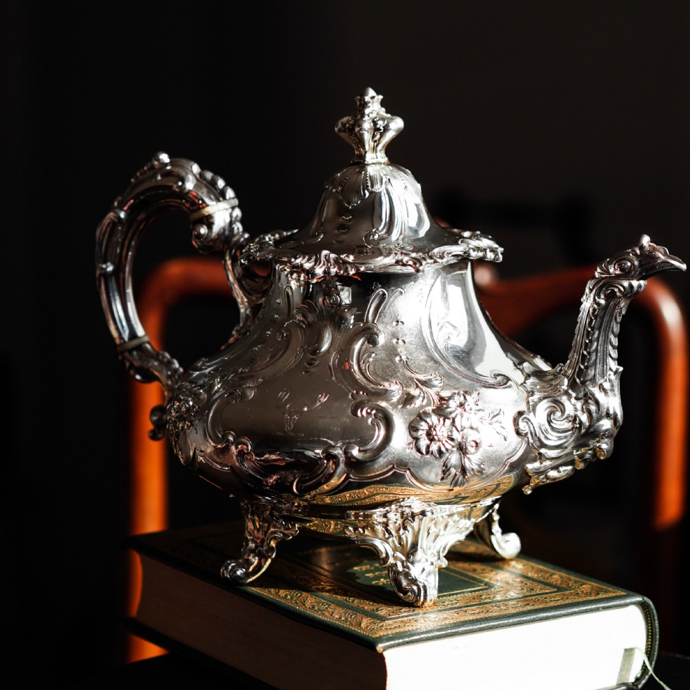 Antique Victorian Solid Silver Teapot in Louis XV Rococo Style - Barnard 1854 View XI