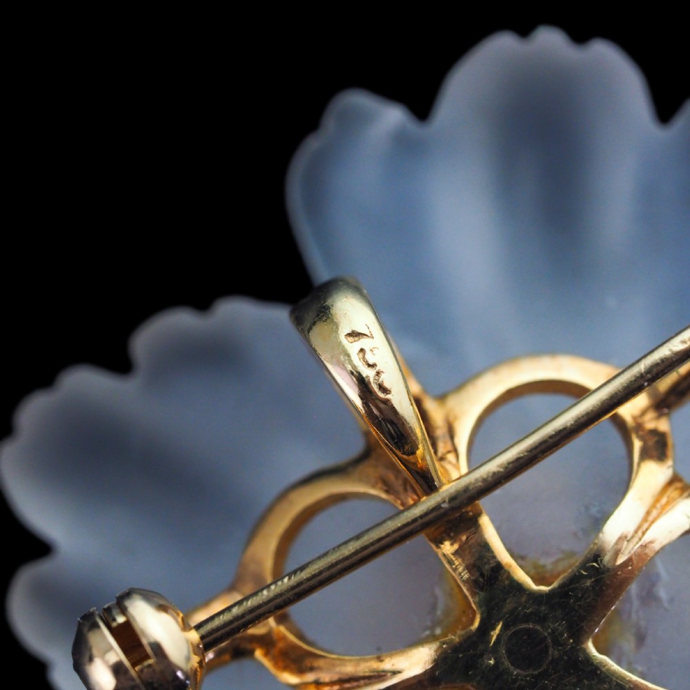 A Ruby & Rock Crystal Flower Brooch Pendant Necklace 18K Gold View XVIII