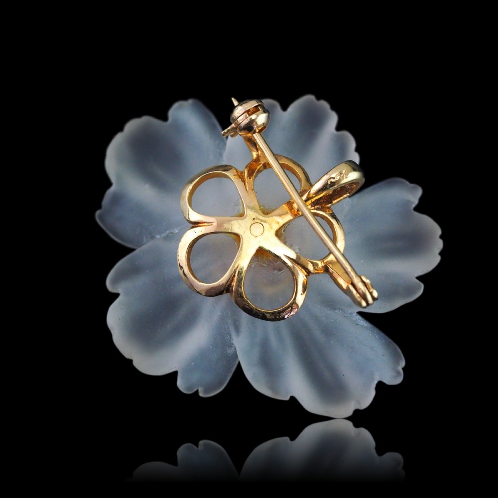 A Ruby & Rock Crystal Flower Brooch Pendant Necklace 18K Gold View XIX