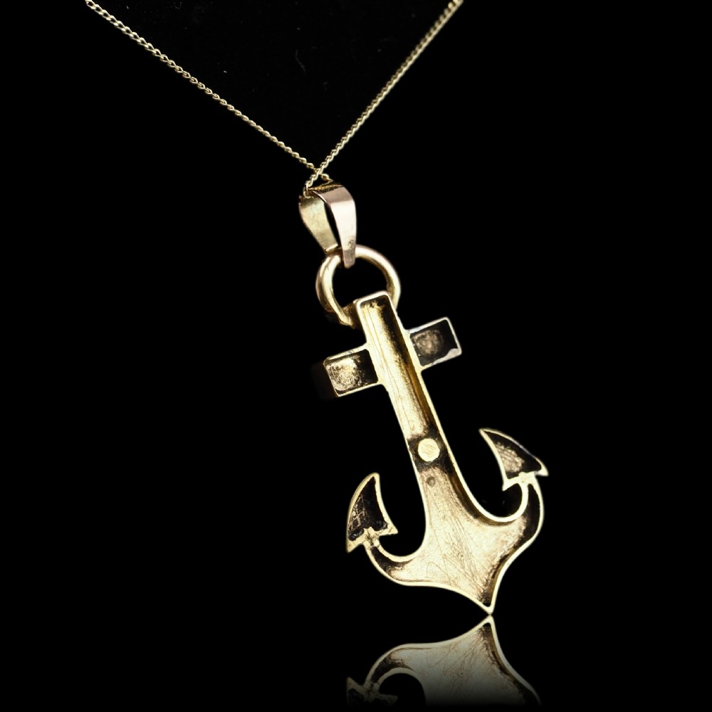 Antique Victorian Pearl Anchor Pendant Necklace 15K Gold - c.1900 View XIII