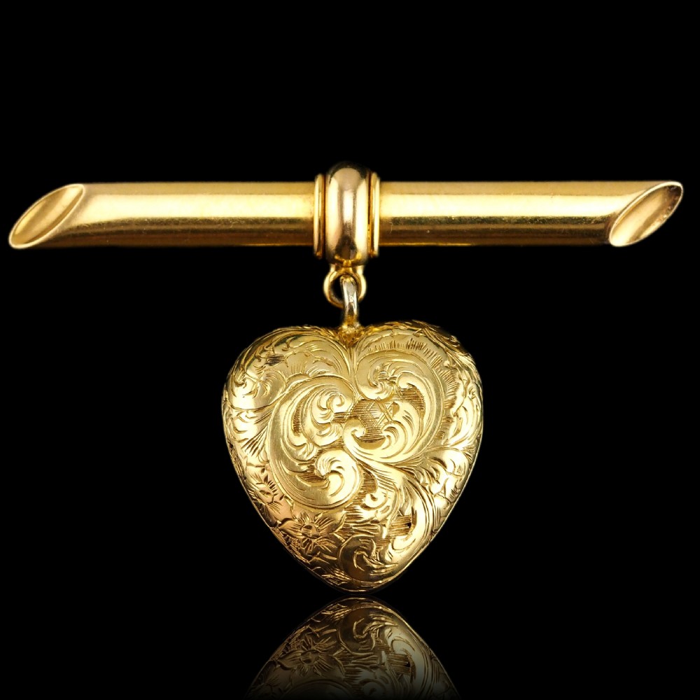 Antique Victorian 'Puffy' Heart Brooch 18K Gold with Wonderful Engravings c.1890 View XVIII