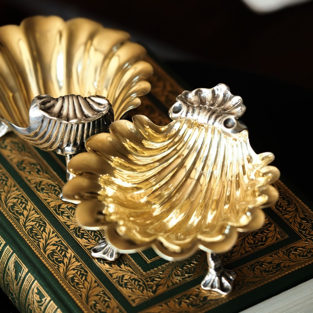Antique Georgian Solid Silver Shell Salt/Butter Dishes Pair Rococo & Scalloped - London 1755 View VII