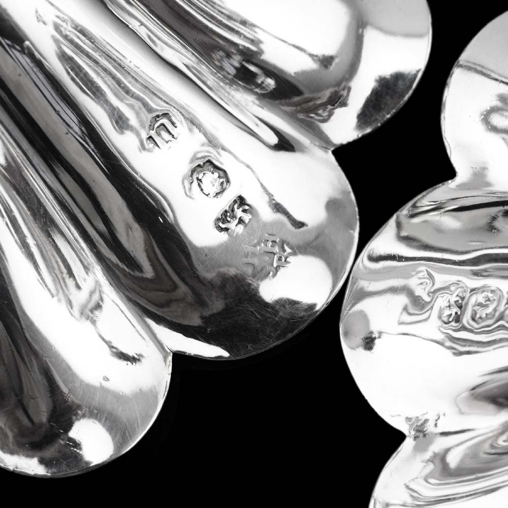 Antique Georgian Solid Silver Shell Salt/Butter Dishes Pair Rococo & Scalloped - London 1755 View IX