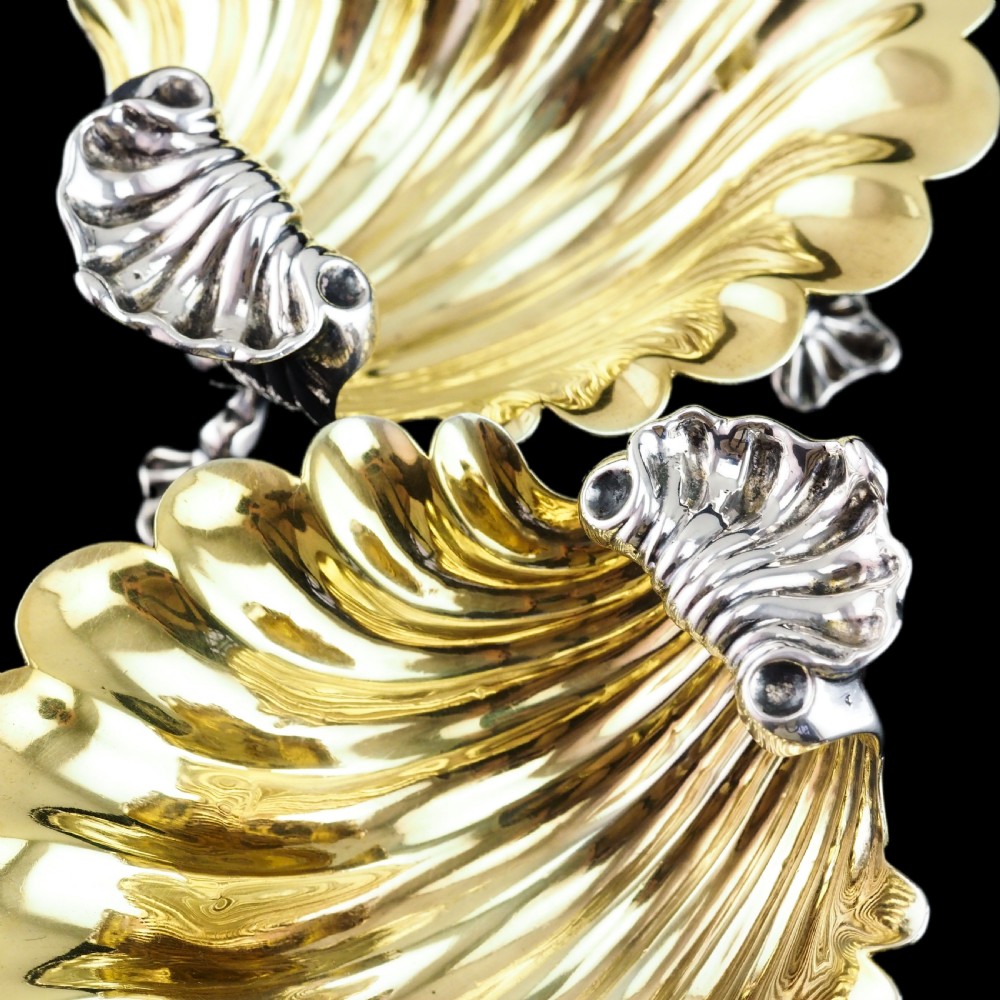 Antique Georgian Solid Silver Shell Salt/Butter Dishes Pair Rococo & Scalloped - London 1755 View XI