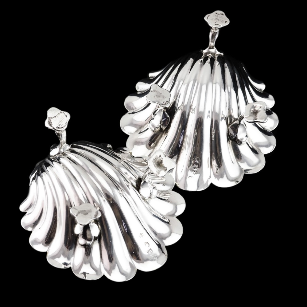 Antique Georgian Solid Silver Shell Salt/Butter Dishes Pair Rococo & Scalloped - London 1755 View XIII